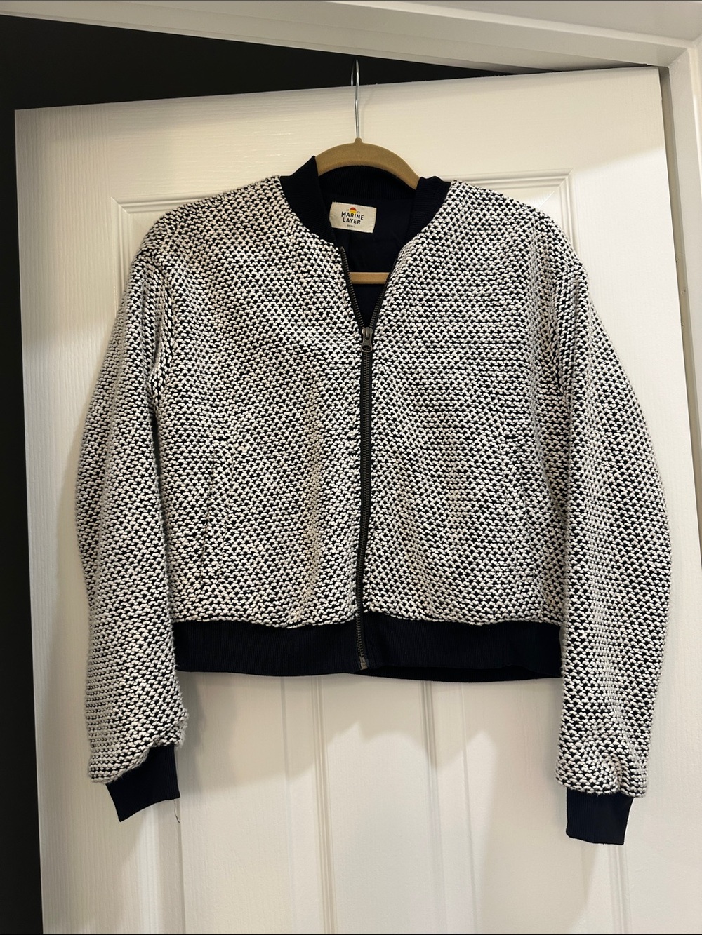Marni Black & White Knit Bomber Jacket with Rib Trim